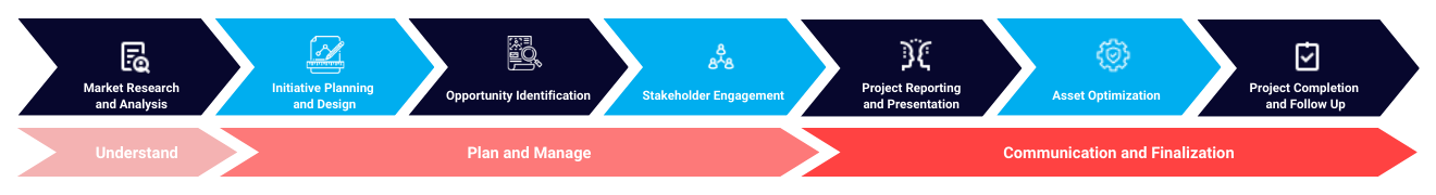 Infographic detailing the process flow Blue Harp Consulting use for their projects.