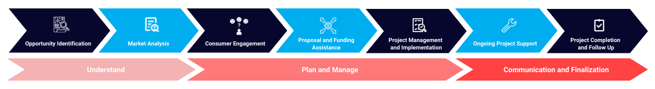 Infographic detailing the process flow Blue Harp Consulting use for their grid modernization projects.